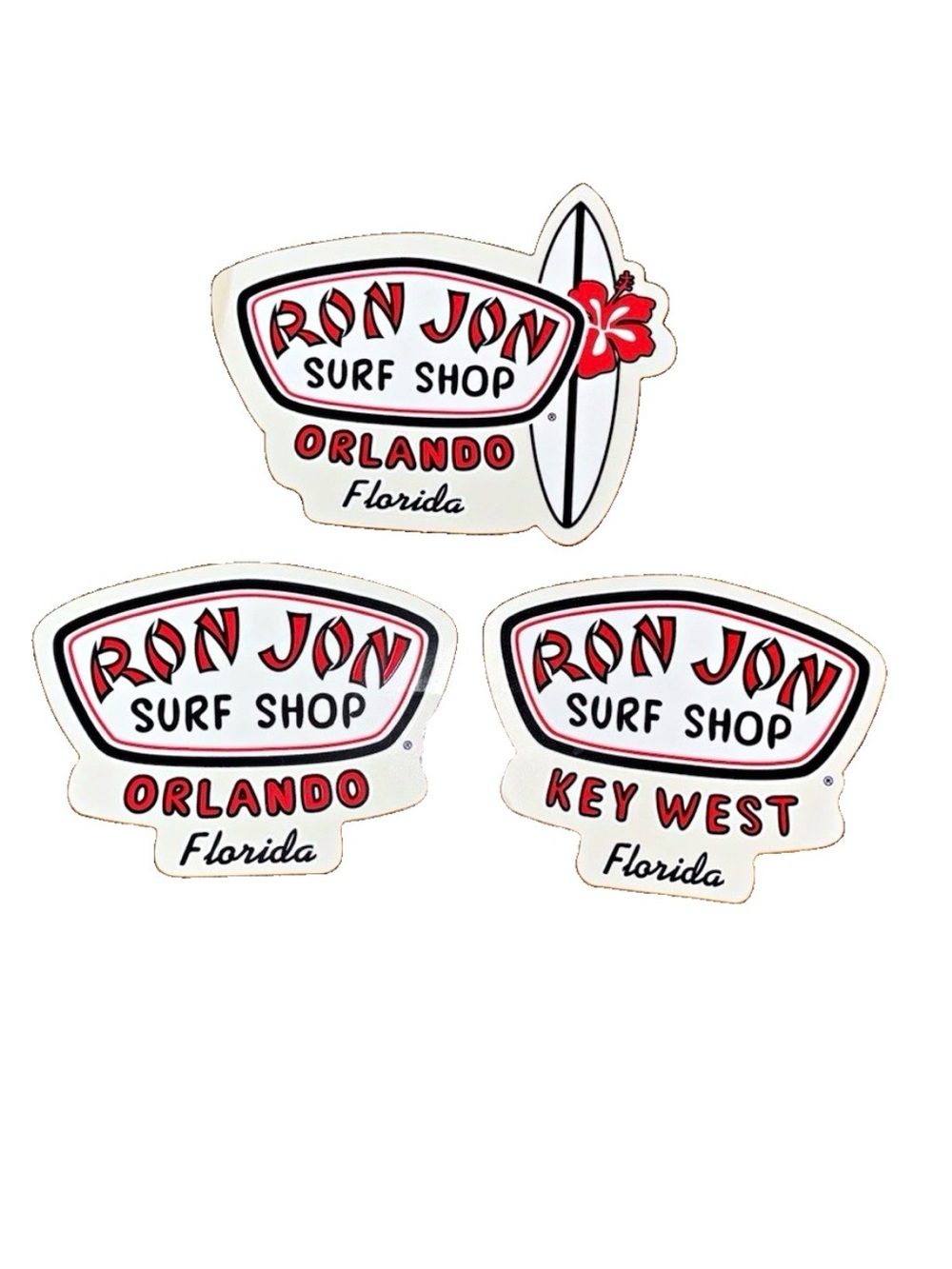 Ron Jon Surf Shop Florida Sticker Trio Orlando and Key West Decal